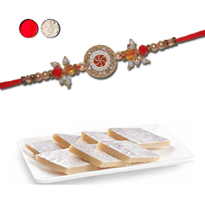 "AMERICAN DIAMOND (AD) RAKHIS -AD 4200 A, 250gms of Kaju Kathili - Click here to View more details about this Product